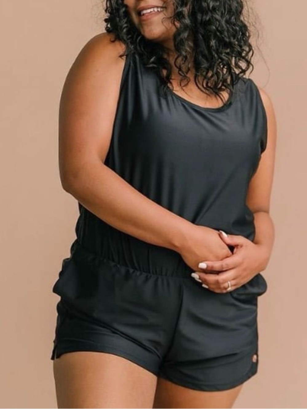 Honey Mark Large Black NWT Sleeveless Romper swim water sports active wear